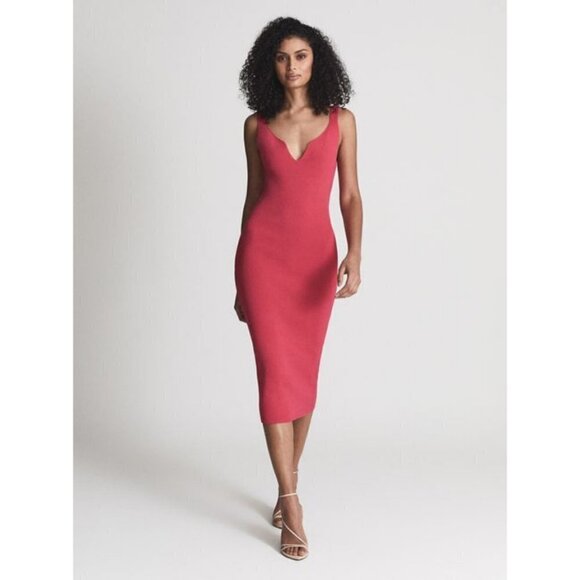 💕REISS💕 Dakota Sweetheart Neck Knitted Bodycon Dress ~ Pink Medium M - Picture 6 of 16
